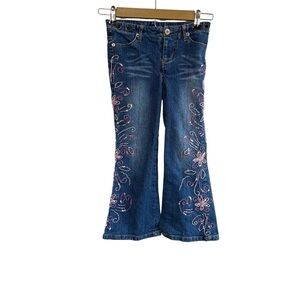 Vintage Lipstick Size 6X Pink Beaded Flare Leg Jeans Festival Boho Hippie Y2K